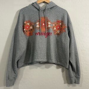 Wrangler Retro XL Gray Cropped Hoodie Aztec Graphic Western Sweatshirt